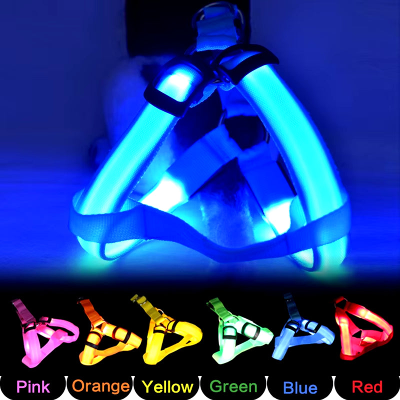 Adjustable LED Dog Harness No Pull Small Medium Glowing Nylon Breast-Band Night Safety Arnes Perro Dropship Pets Dog Accessories